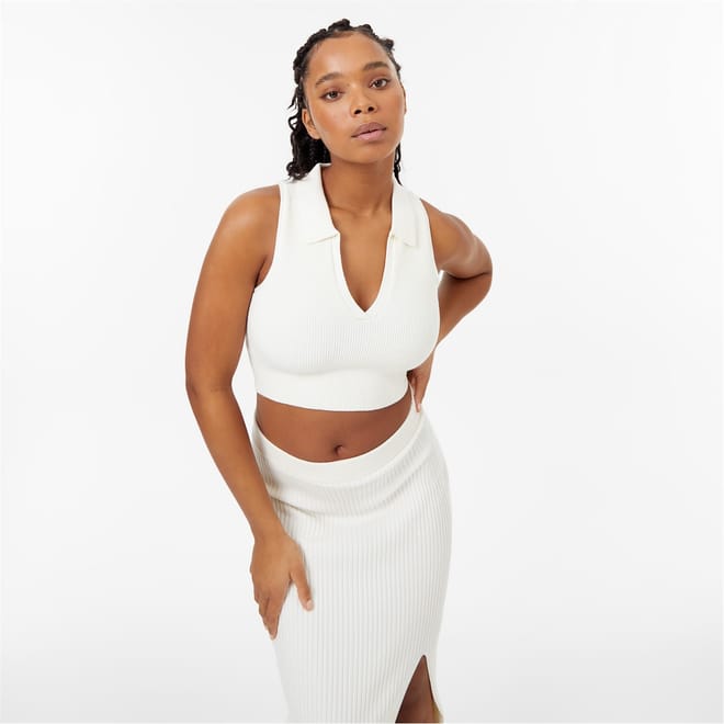 Knitted Polo Crop Top