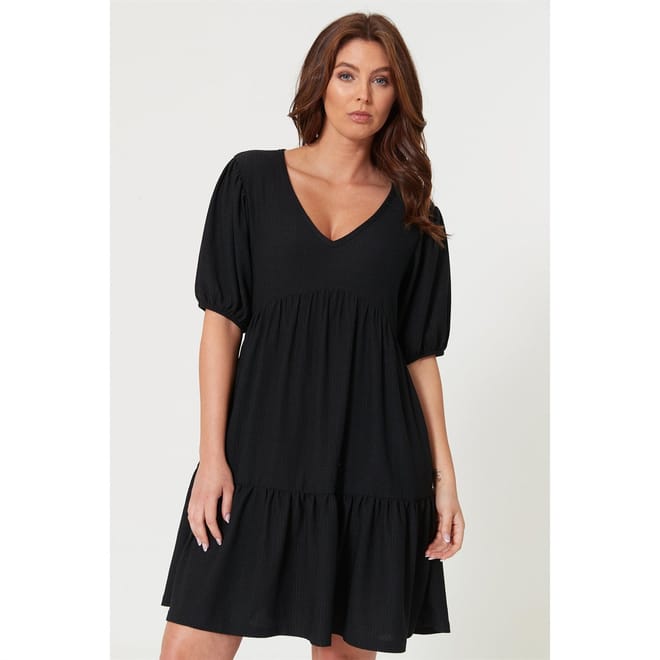 Tiered V-Neck Mini Jersey Dress