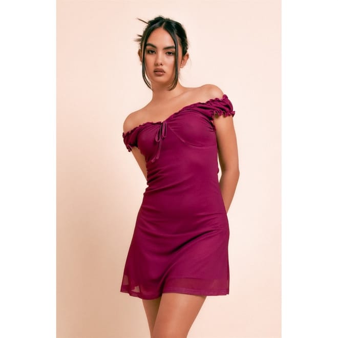 Ruched Off the Shoulder Mini Bodycon Dress