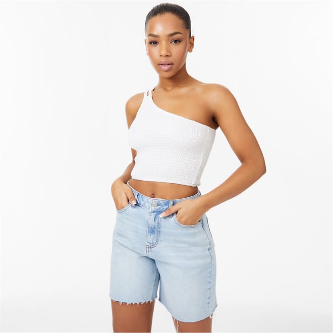 One Shoulder Shirred Top