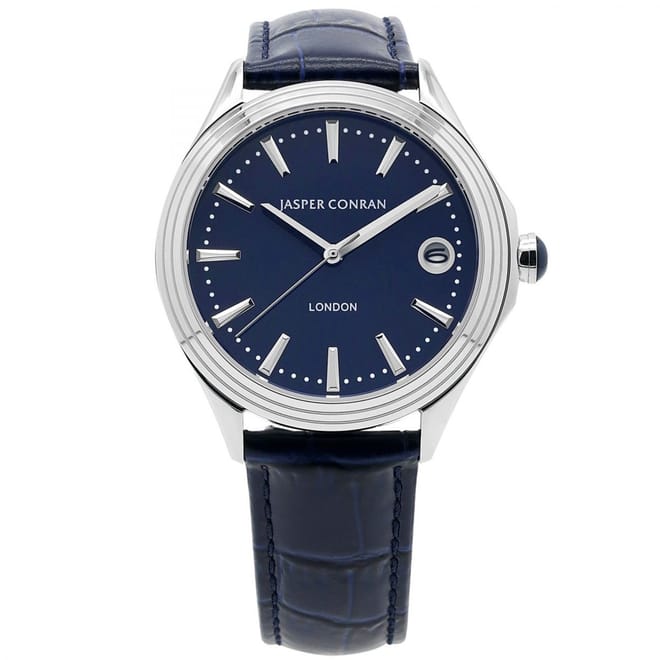 Leather Strap Blue Dial Analogue Watch