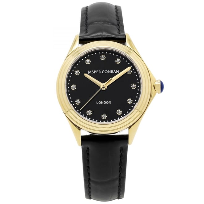 Leather Strap Black Dial Analogue Watch