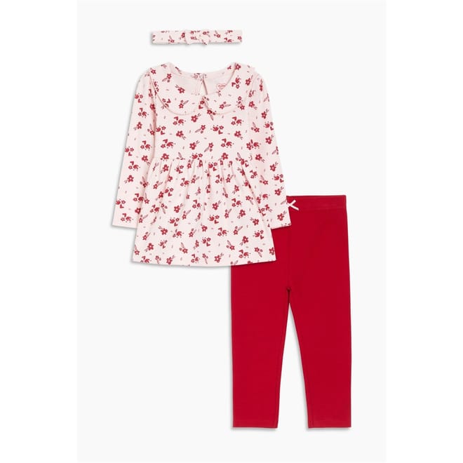 Girl Floral Peplum Top, Legging And Headband Set