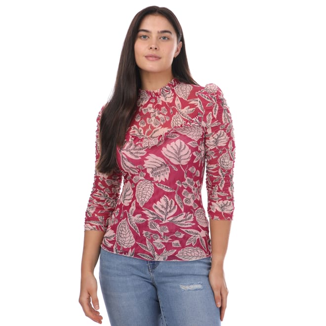 Izabelo Printed Mesh Top with Frills