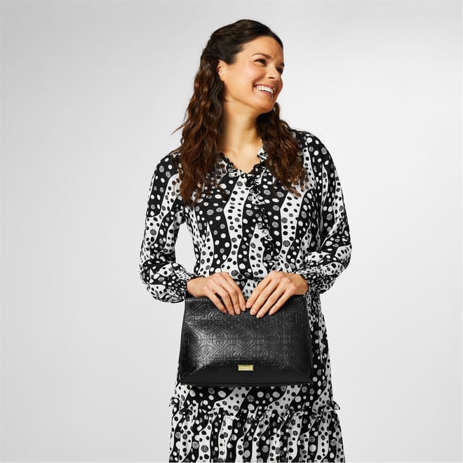 Leather Filigree Embossed Clutch Bag
