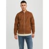 Faux Suede Bomber Rib Crew Neck Jacket
