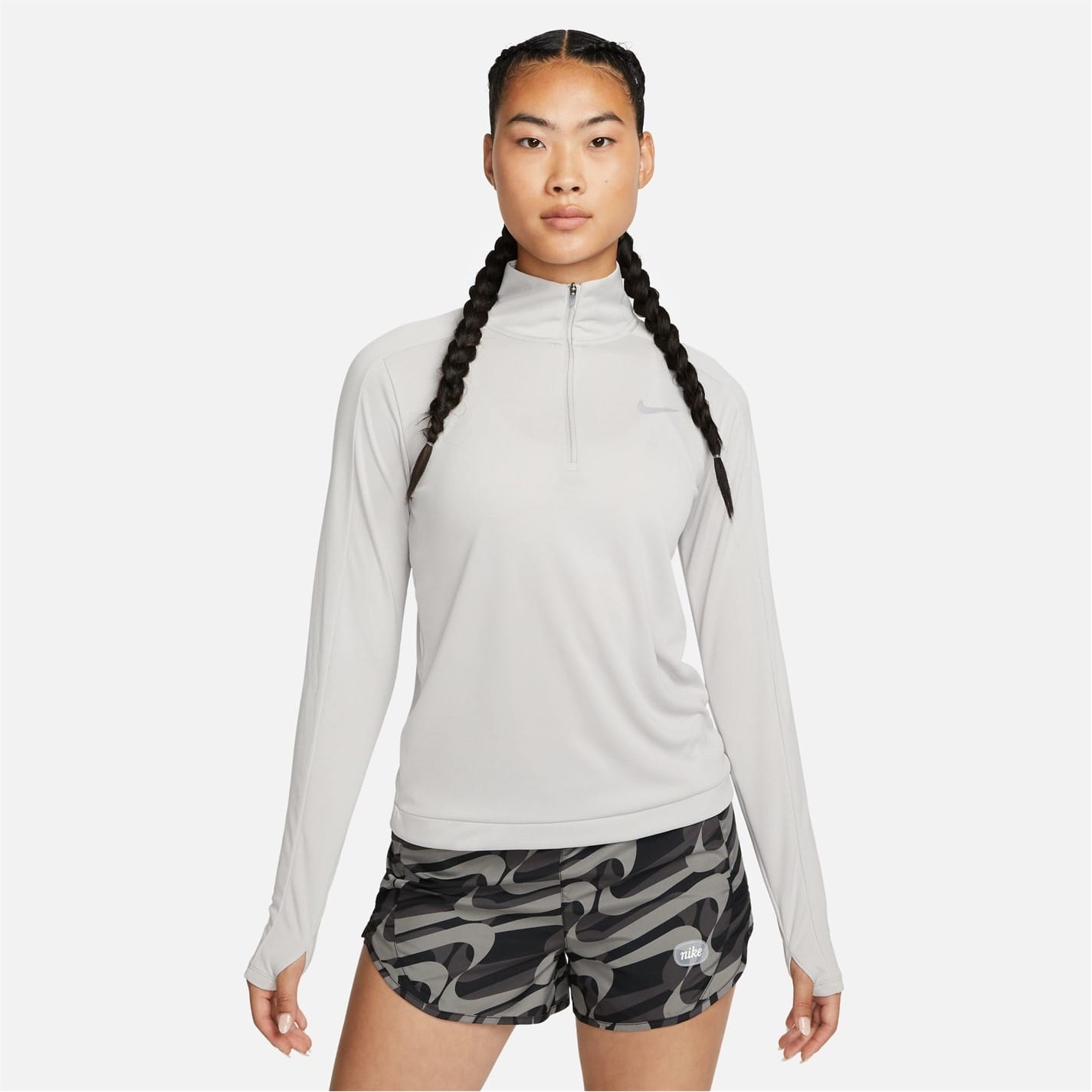 Nike Womens Pacer Long Sleeve 1 2 Zip Running Top in Grey