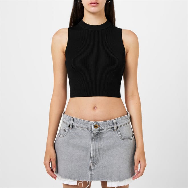 Cropped Mock Neck Slim Fit Tank