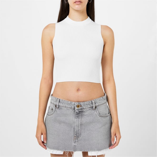Cropped Mock Neck Slim Fit Tank