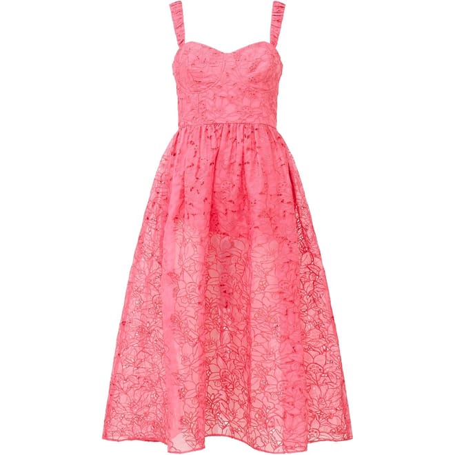 Embr Sweetheart Neck Midi A-Line Dress