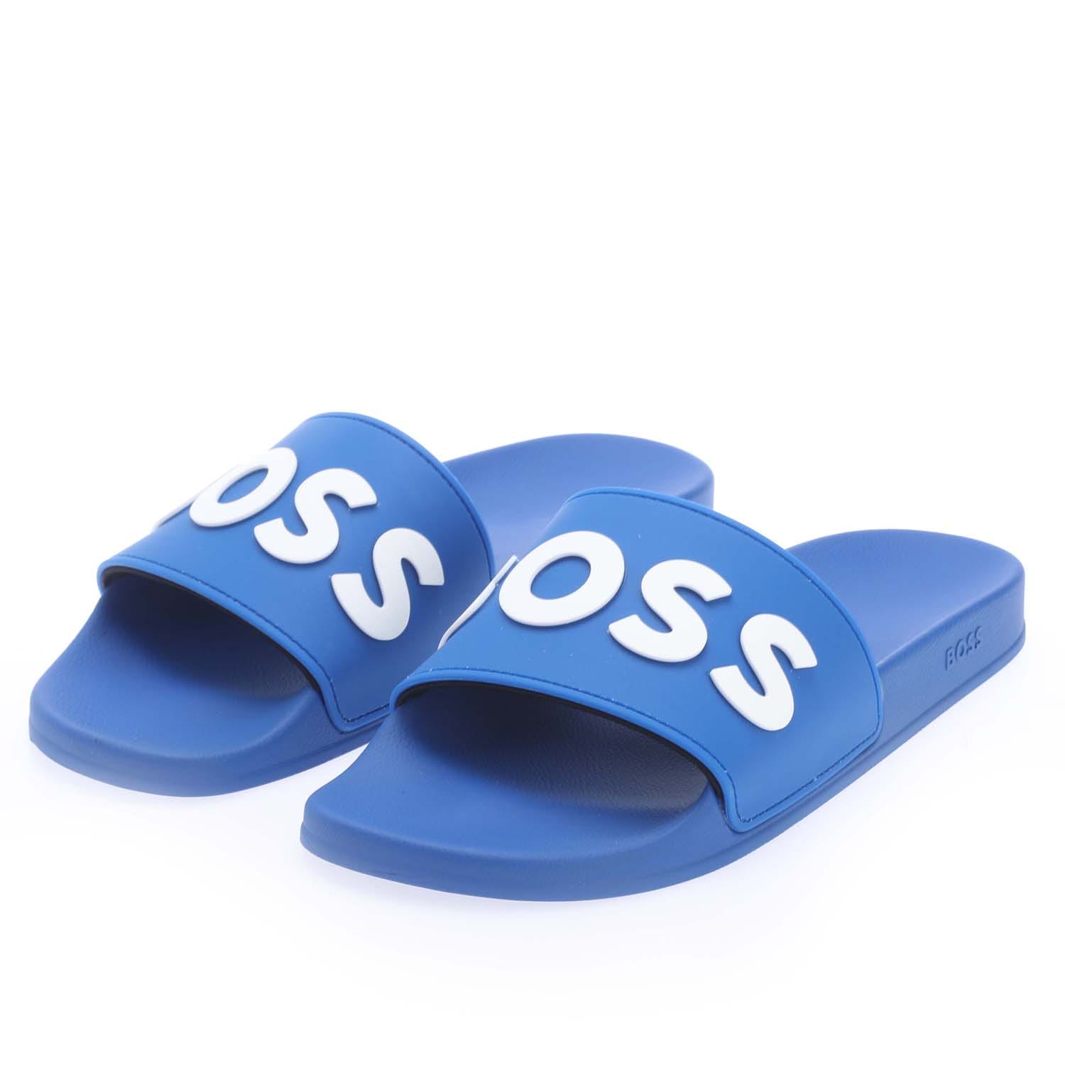 Hugo Boss, Shoes, male, Blue, 6 UK, Blue Slider Sandals Kirk Model