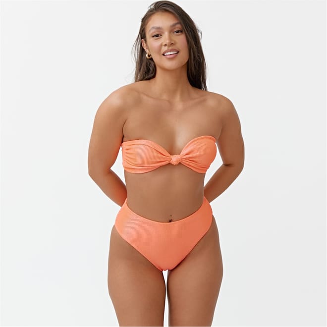 Textured High Waisted Bikini Bottom