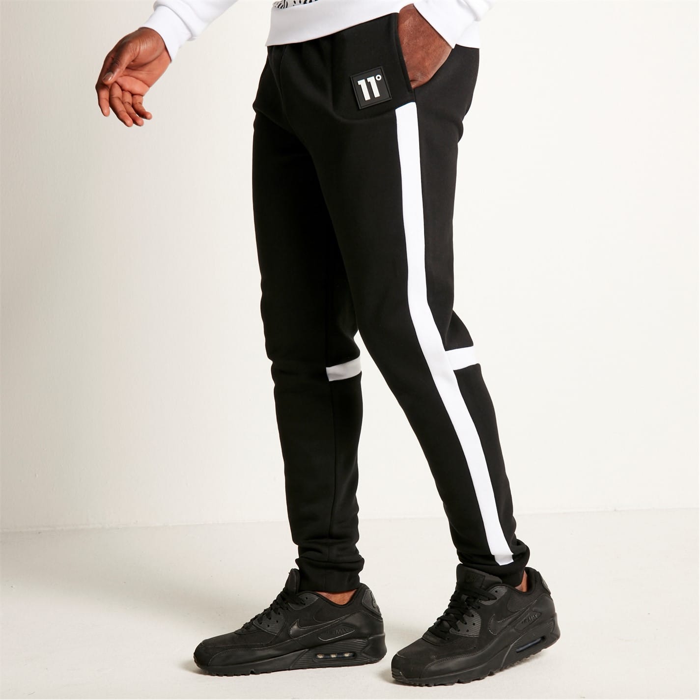 Black 11 Degrees And Sew Regular Fit Joggers Black White Get The Label