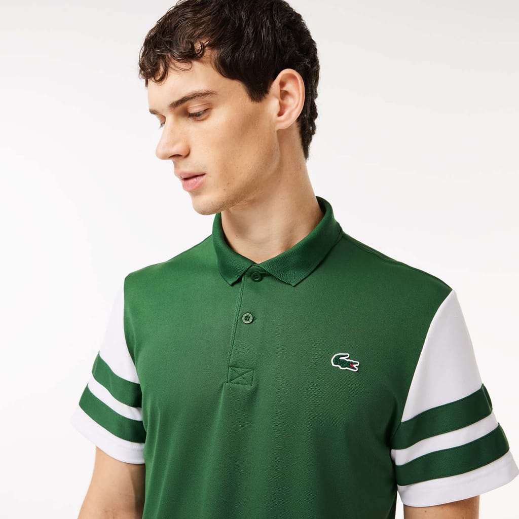 Green White Lacoste Regular-Fit Ultra Dry Piqué Tennis Polo Shirt