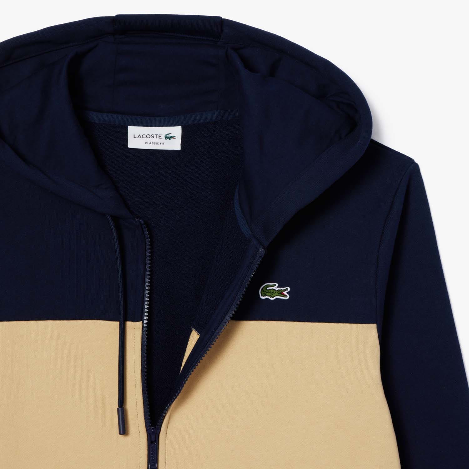 Navy Lacoste Zip Up Colourblock Hoodie Get The Label