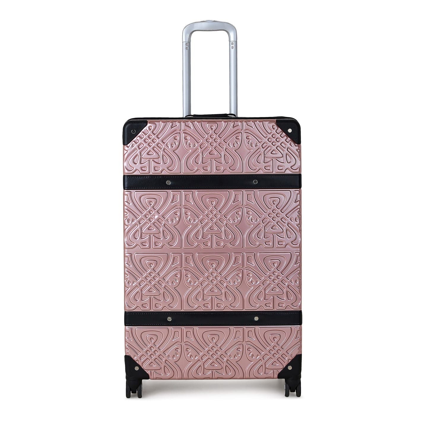 Pink and black luggage on sale