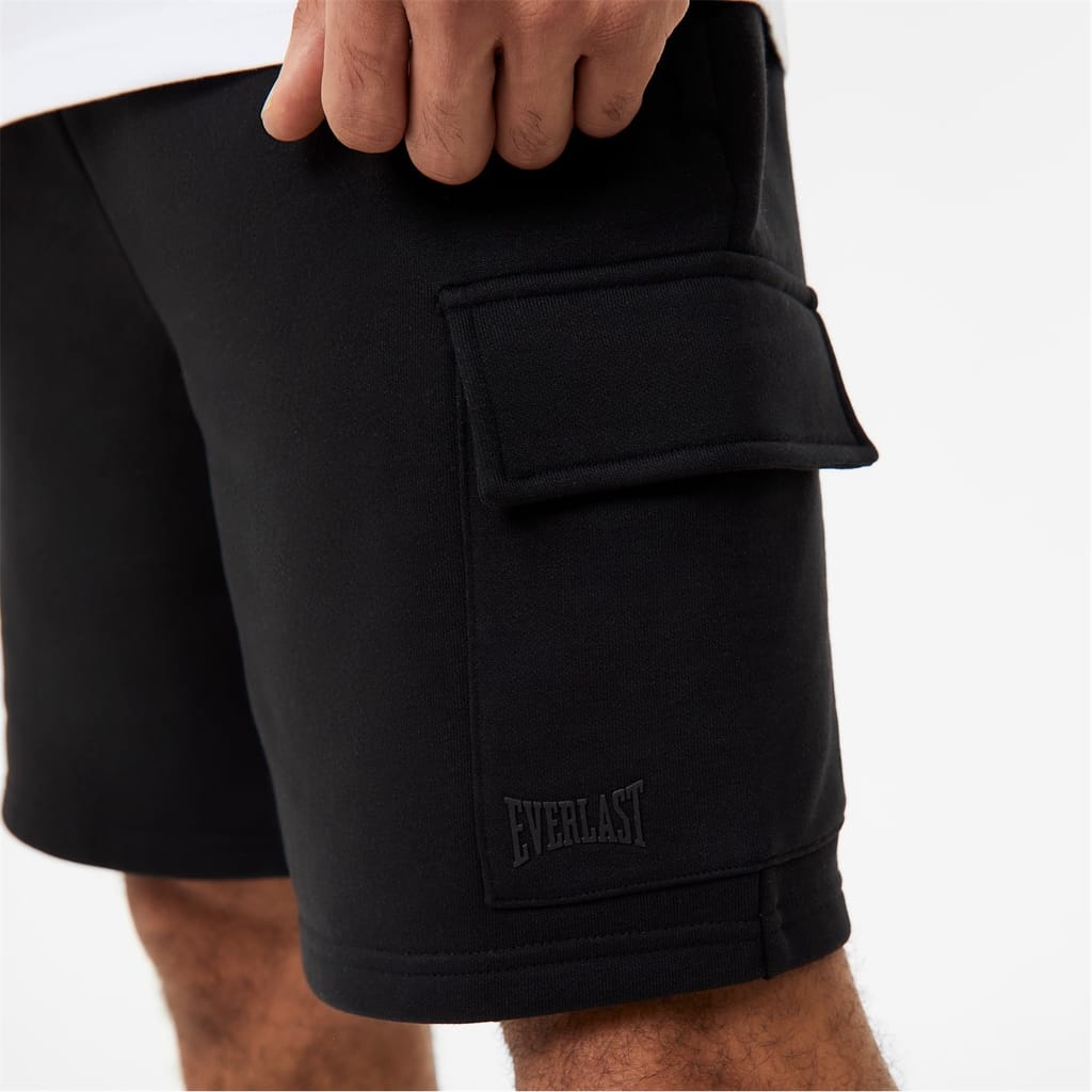Black Everlast Mens Cargo Fleece Shorts Get The Label
