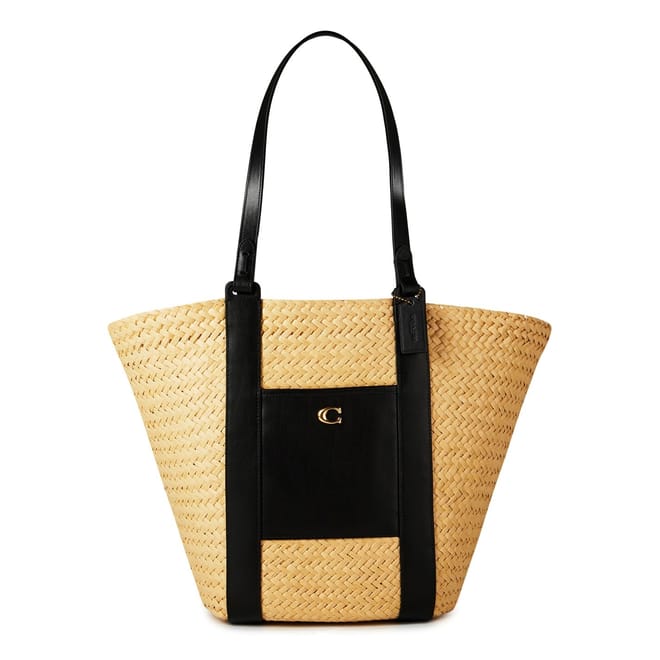 Straw Leather Tote Bag