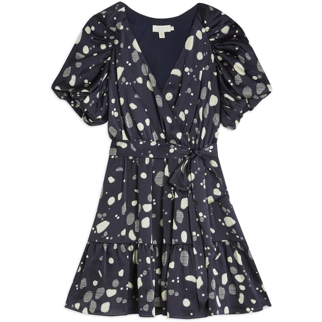 Puff Sleeve Faux Wrap Dress