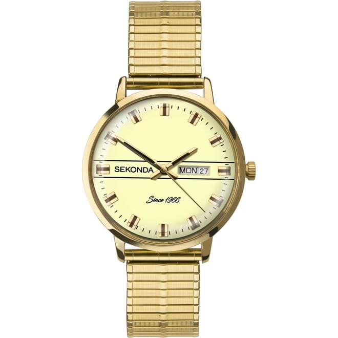 38mm Gold Watch Round Case Cream Dial