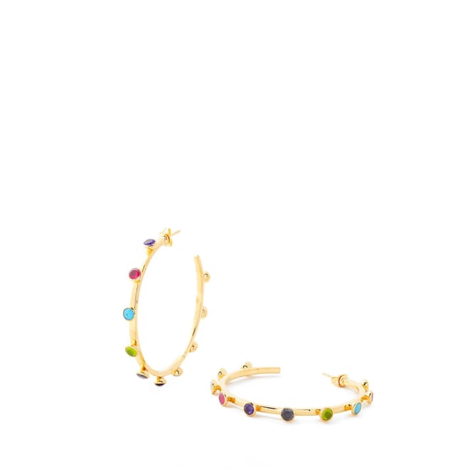 Multi Gemstone Large Hoop Earrings
