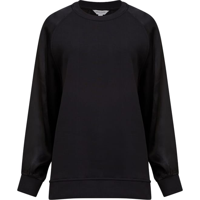 Satin Crew Neck Relaxed Fit Sweatshirt