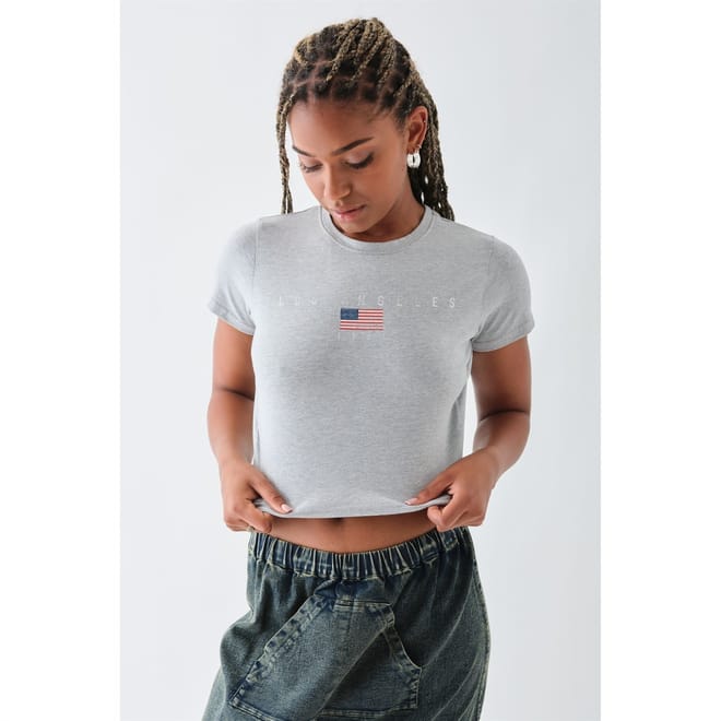 Cropped Flag Crew Neck T-Shirt