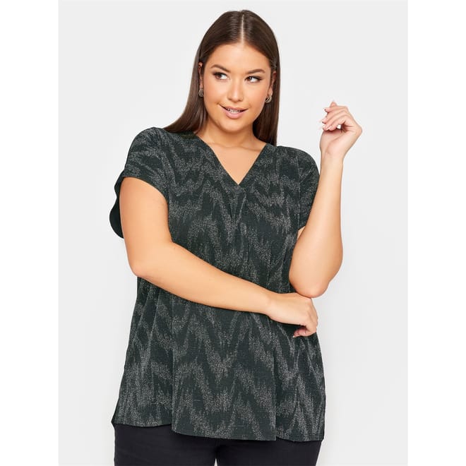 Notched Neck Lurex Regular Fit T-Shirt