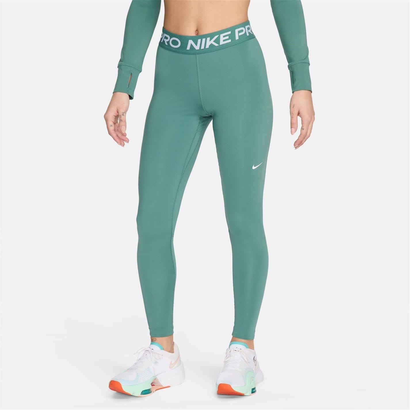 Blue Nike Womens Pro Mid Rise Mesh Panelled Leggings Get The Label