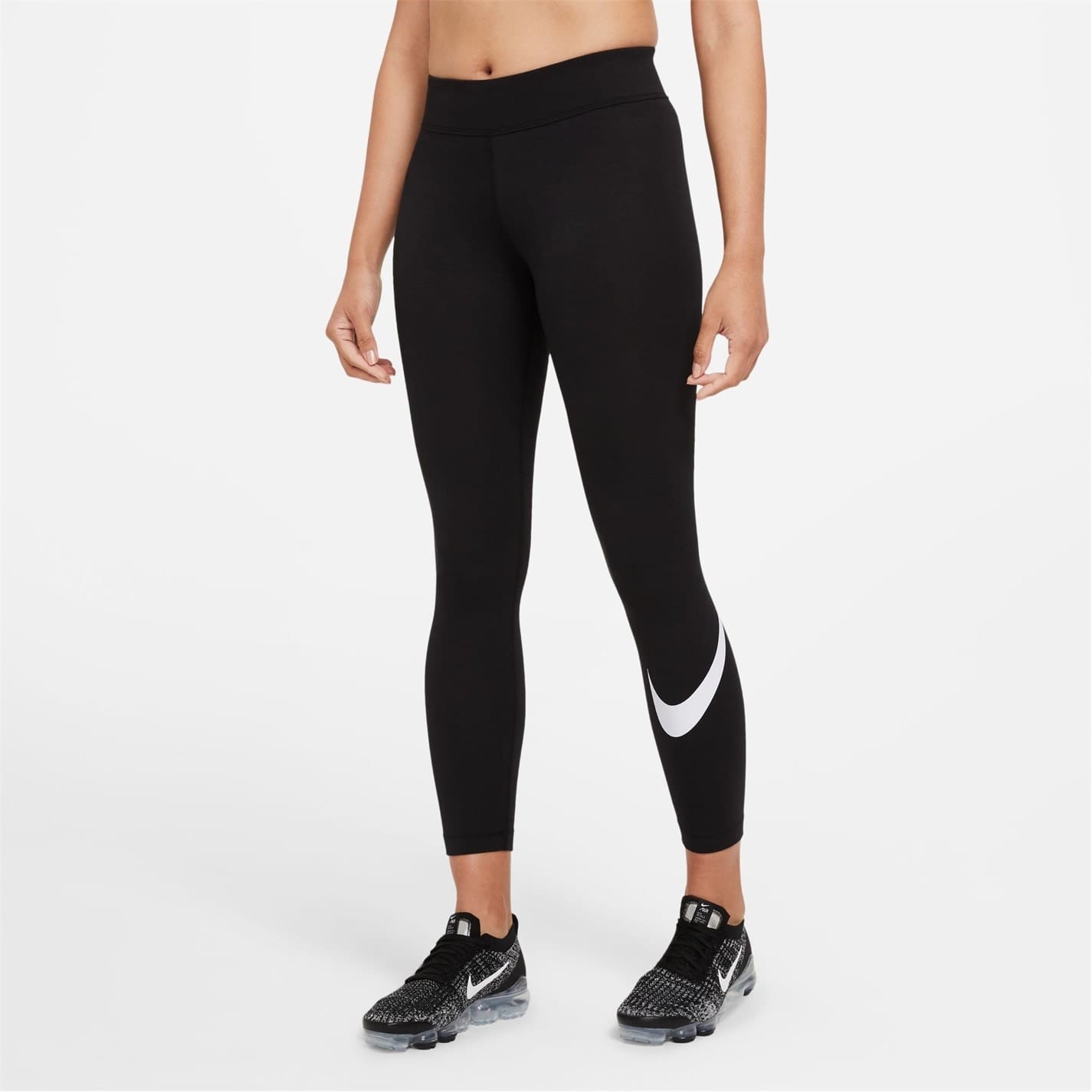 Black Nike Womens Sportswear Essential Mid Rise Swoosh Leggings Get The Label