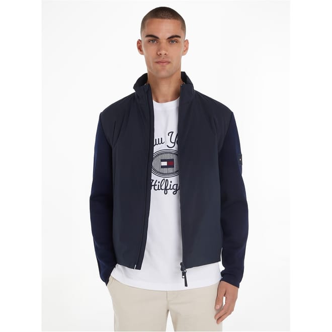 Mixed Media Zip Neck Long Sleeve Sweatshirt