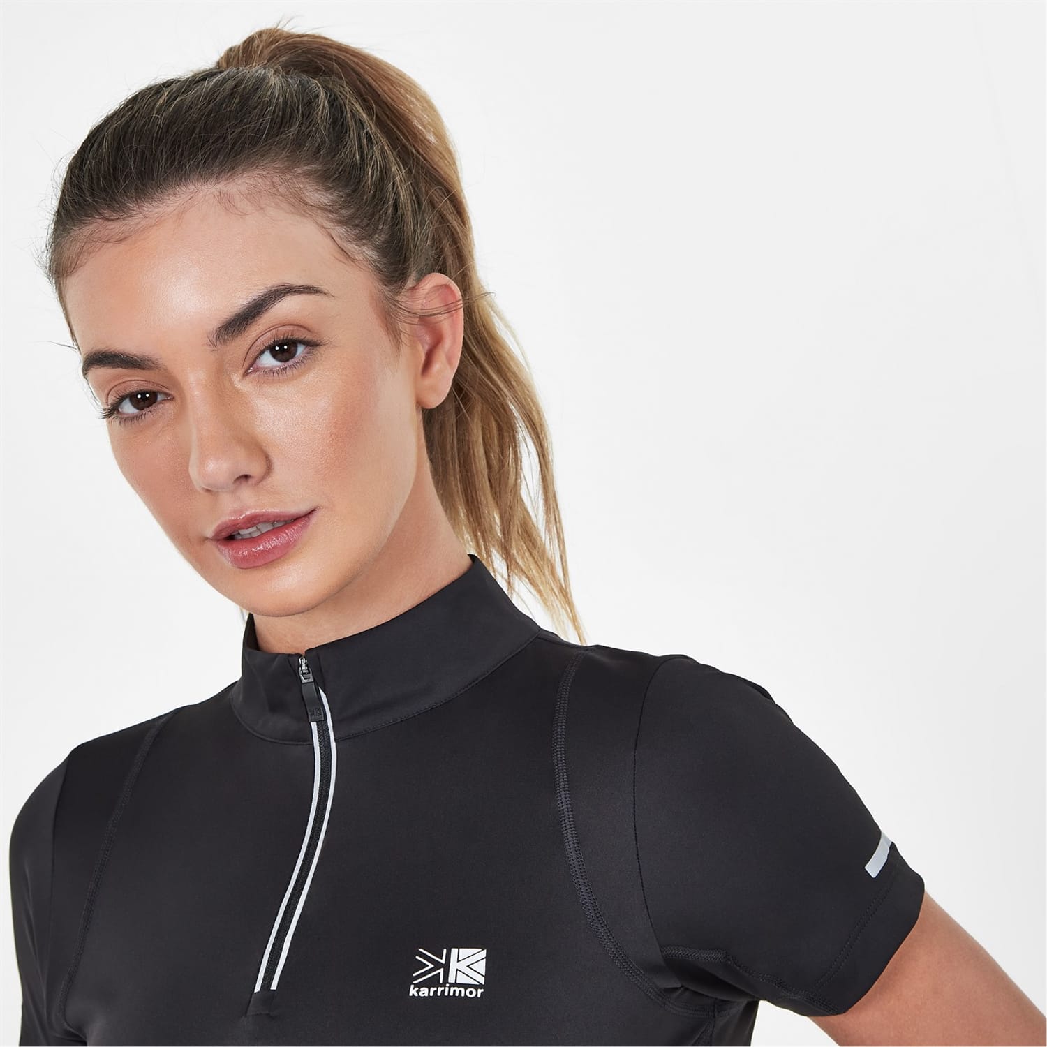 Black Karrimor Womens Short Sleeve Quarter Zip T-Shirt Get The Label