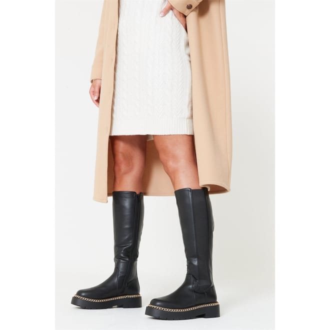 Chain Detail Tall Stretch Calf Boot