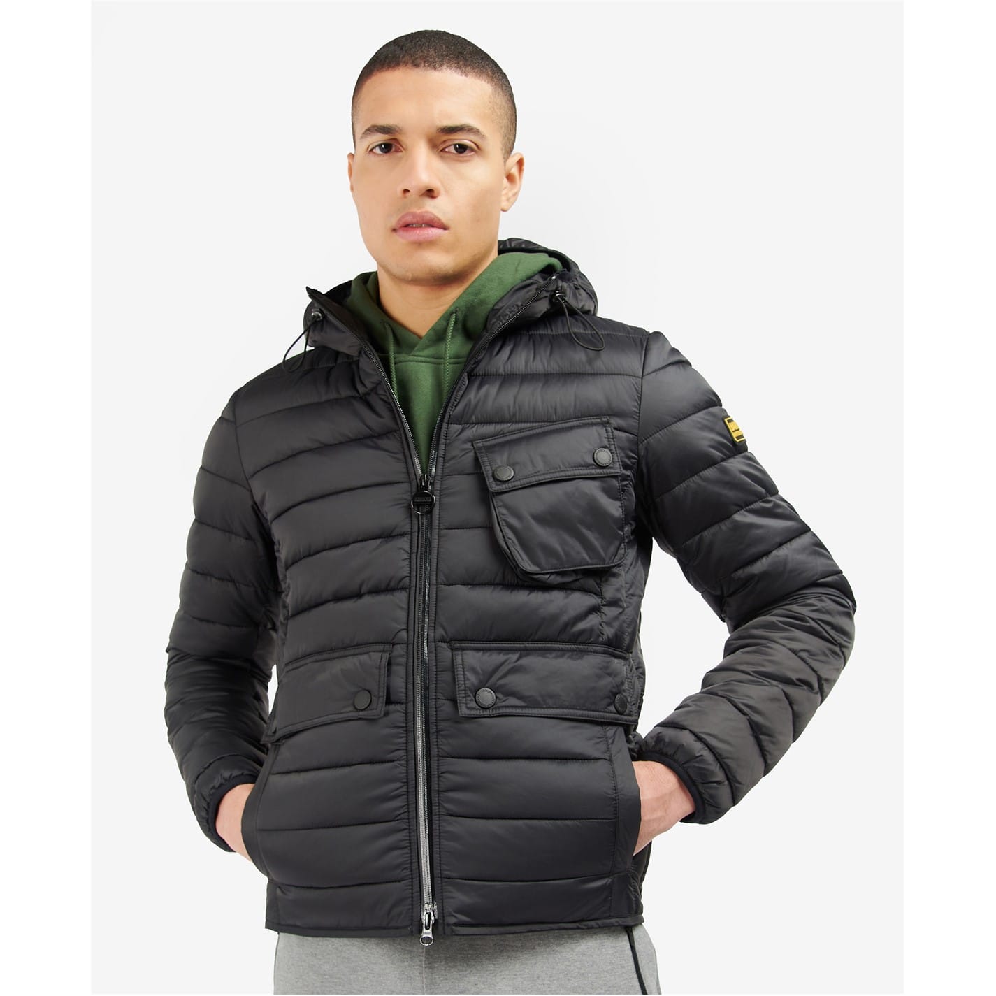 Black Barbour International Ouston Hooded Quilted Jacket Get The Label