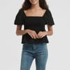 Square Neck Regular Fit Short Sleeve Blouse