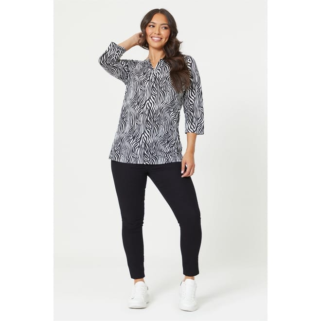 Zebra Print Collar Jersey Top