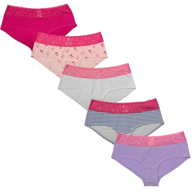 5 Pack Lace Trim Shortie Briefs
