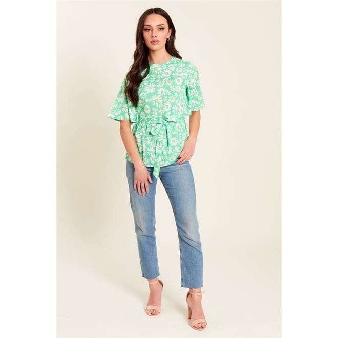 Floral Tie Waist Relaxed Fit Blouse