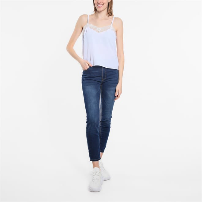 Lace Trim V Neck Relaxed Fit Tank