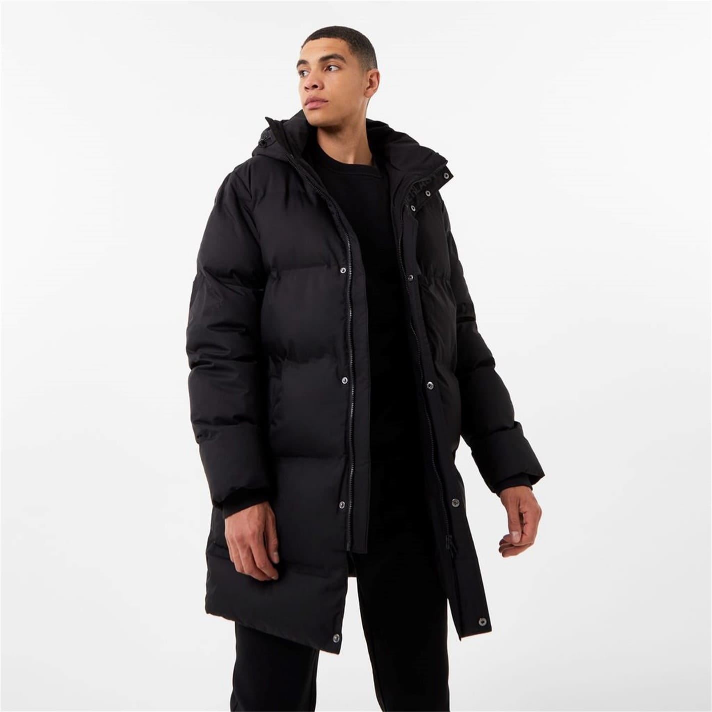 Black Everlast Mens Mid Length Puffer Jacket Get The Label