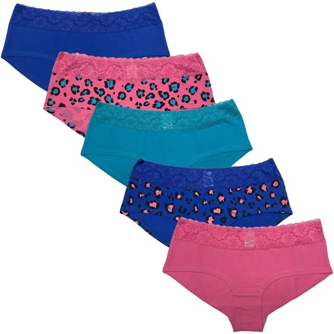 5 Pack Lace Trim Shortie Brief