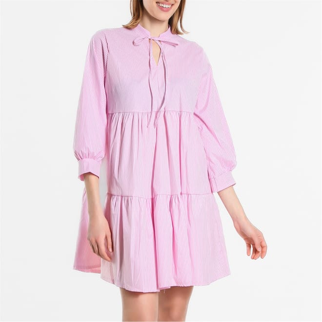 Satin Ruched Tie Neck Mini A-Line Dress