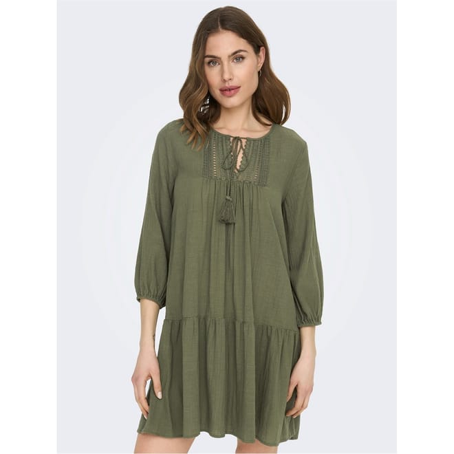 Vlfe Lace Tie Neck Mini Tunic Dress