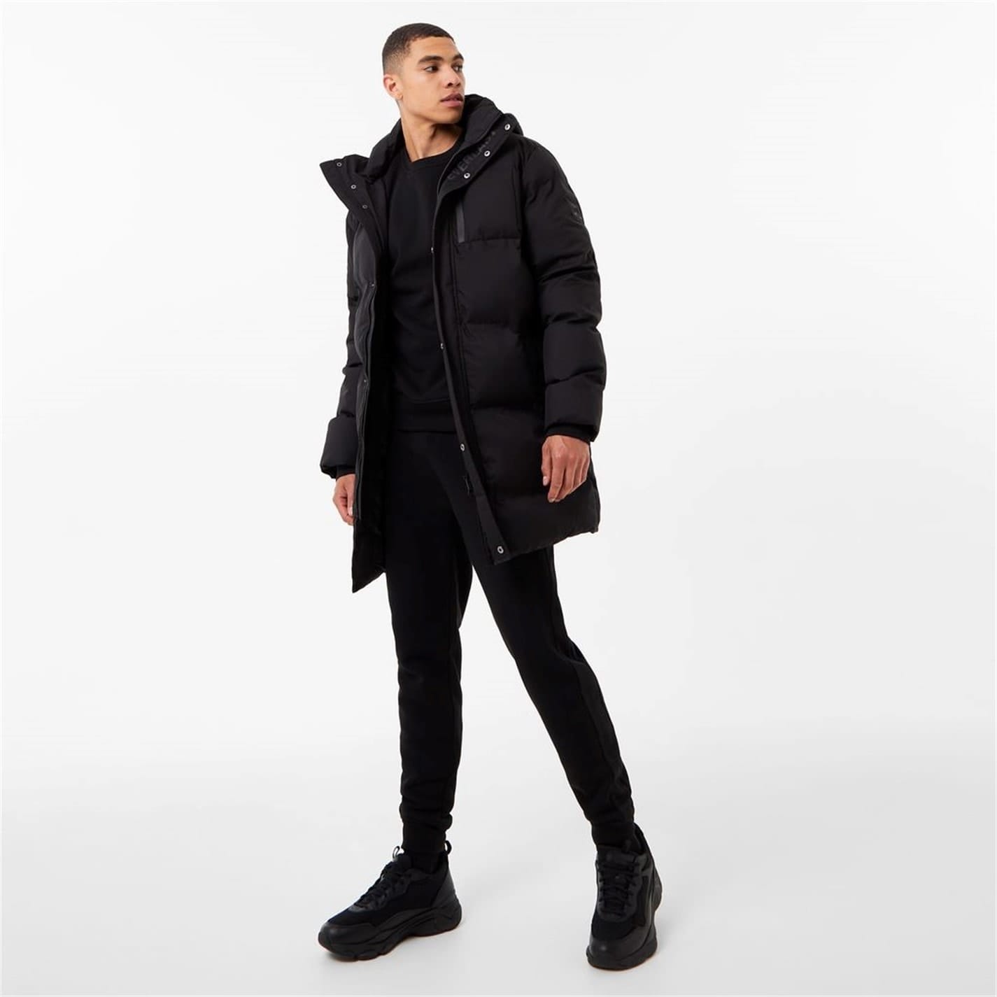 Black Everlast Mens Mid Length Puffer Jacket Get The Label