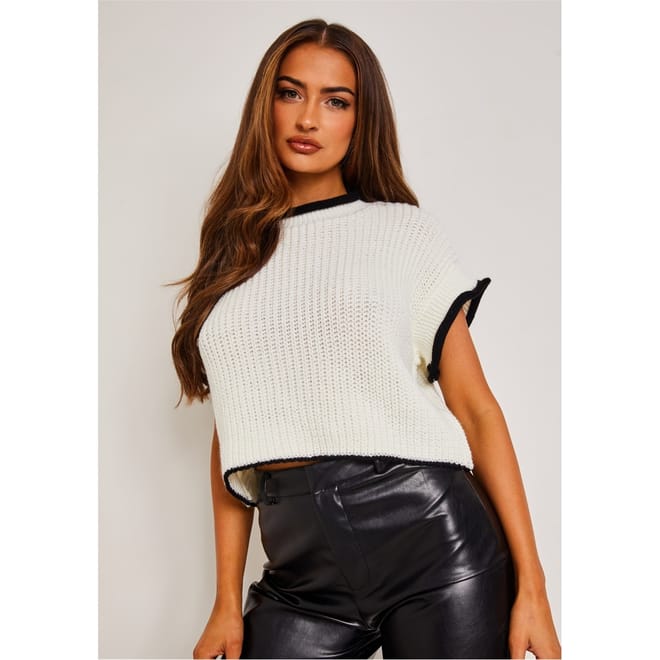 Black  And  White Cropped Knitted Jumper Vest