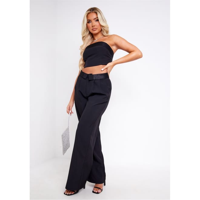 Black Satin Fold Over Bandeau Top