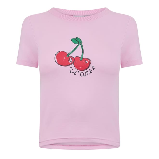 Cherry Cropped Slim Fit Crew Neck T-Shirt