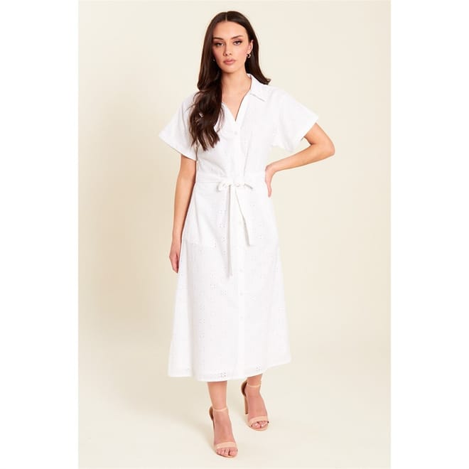 Broderie Collared Neck Midi Dress
