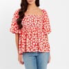 Waffle Square Neck Short Sleeve Blouse