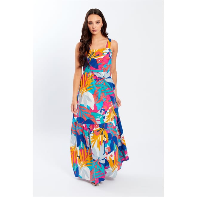 Tie Back Square Neck Maxi A-Line Dress